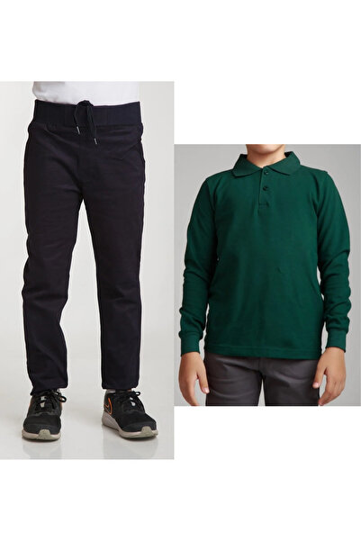 Nacar Unisex dečije školske pantalone sa rebrastim strukom Lan tamnoplave + p...