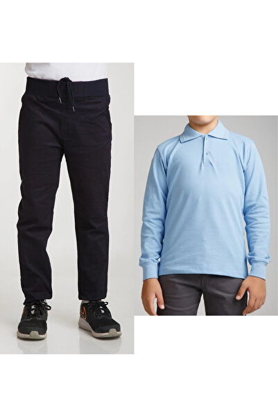 Nacar Unisex dečije školske pantalone sa rebrastim strukom Lan tamnoplave + p...