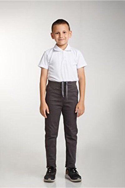 OKULCA Pantaloni de școală din pânză din lycra cu nervuri afumate pentru copii