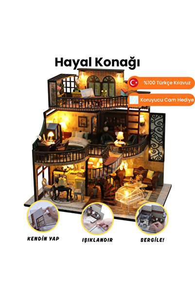 minyaturia Kendin Yap Villa Maketi|Hobi Seti| Led Işıklı Ahşap Minyatür Maket...