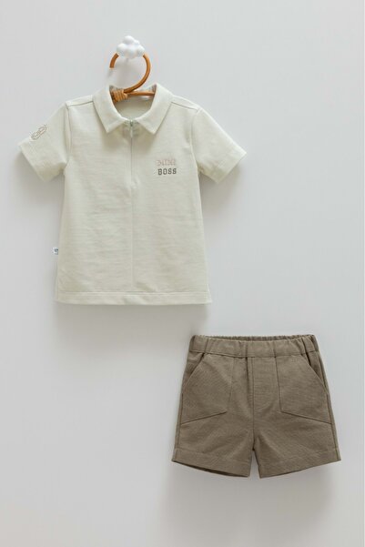 Caramell Pi̇ke Tshirt Top and Bottom Set Khaki