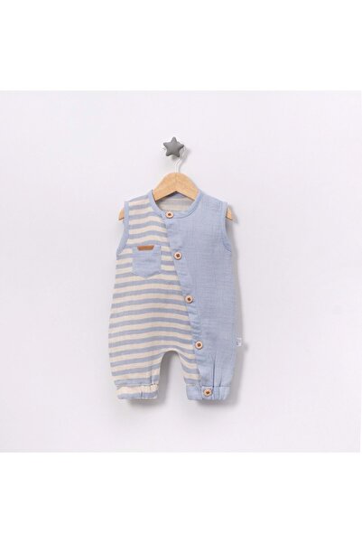 Jolly Joy Striped Muslin Baby Boy Jumpsuit Blue