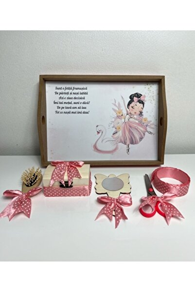 Botez Set tavita pentru taiere mot la fetite- printesa pudra, 6 piese