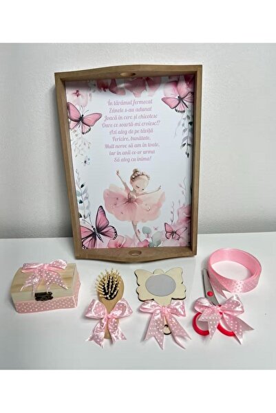 Botez Set tavita pentru taiere mot – model Balerina – roz, 6 piese