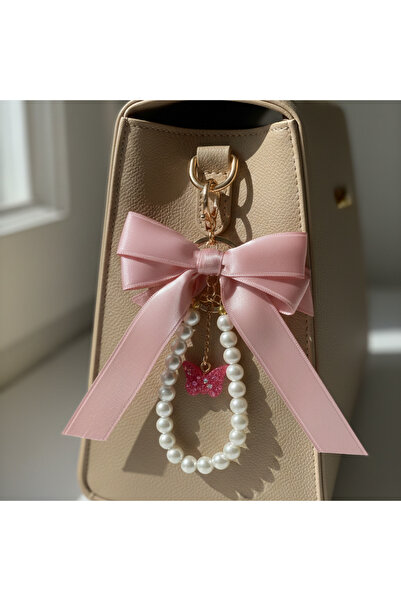 Crystal Coza Bowknot Glass Pearl Bag Ornament Handmade Bag Charm with Gold an...