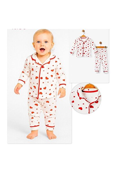 RYZE ÇOCUK Heart Printed Baby Girl Pajama Set Red