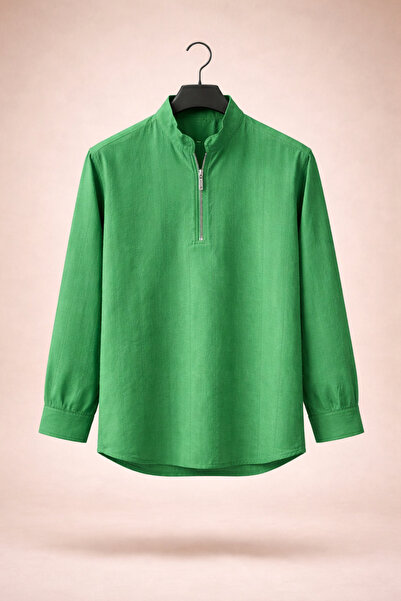 BAROS Orijinal Keten Gömlek Yarım Fermuarlı