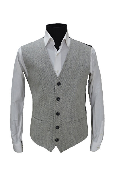 MENTOR REGALO Men's Vest V-Neck Light Gray Herringbone 50491