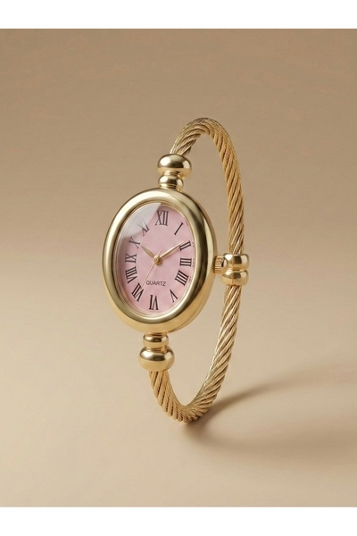 KLISHE Butik Paris Gold Color Pink Cord Steel Women's Watch, Old Money, Luxur...