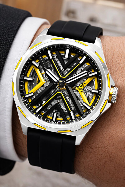 Daniel Klein Silicone Cord Steel Case Automatic Mechanism Men Wrist Watch Bla...