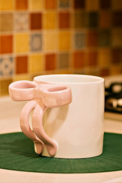 GENGSİ Pink Ribbon Handle Mother-Of-Pearl Porcelain Mug |   Elegant Stylish D...