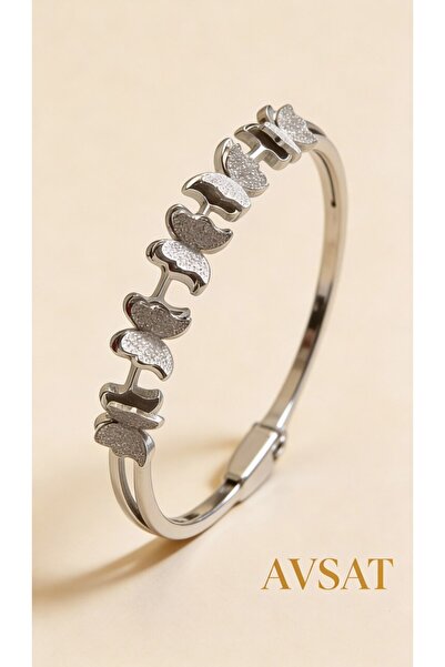 MelikeSteel سوار على شكل فراشة من الفولاذ المقاوم للتشويه والفضة