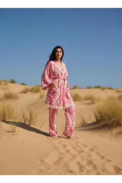 Su Koleksiyon Gordes Jacquard Cotton Woven Bohemian Kilim Pattern Kimono Pants