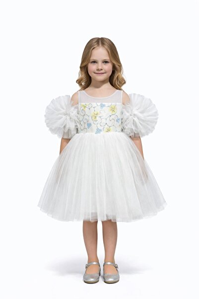 Ceylin Fashion Βραδινό φόρεμα για κορίτσια με μανίκια πομπόν, τιράντες και φο...