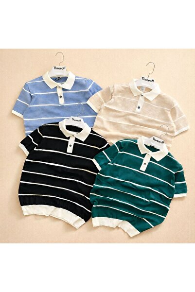 pepule Πλεκτό μπλουζάκι με λεπτομέρεια στο λαιμό, 4 τεμάχια