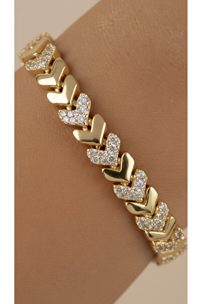 Lune Design Zircon Stone Gold Color Heart Detailed V Model Adjustable Women's...