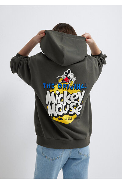 Mavi Mickey Mouse Sırt Baskılı Haki Sweatshirt 1S10521-71553
