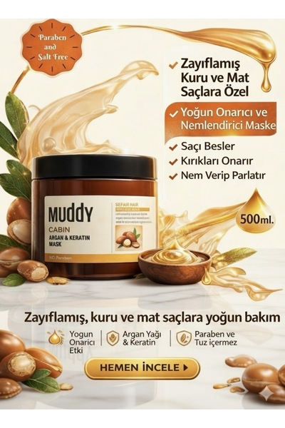 Muddy Cabin Argan Ve Keratin Maskesi 500 ml Yıpranmış Ve Kırılan Saçlar Için ...