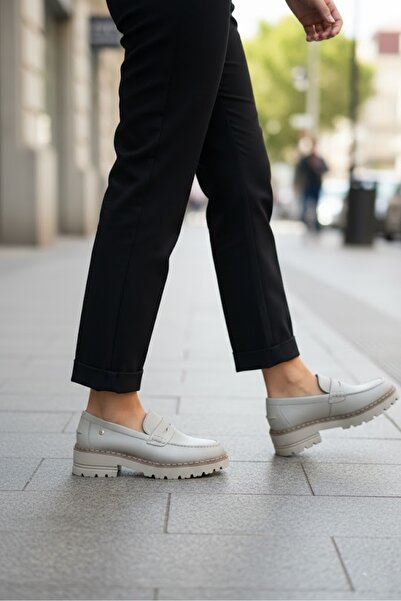 Mammamia Kadın Hakiki Deri Casual Ayakkabı -Loafer - Krem Bej Renkli - D25YA-...