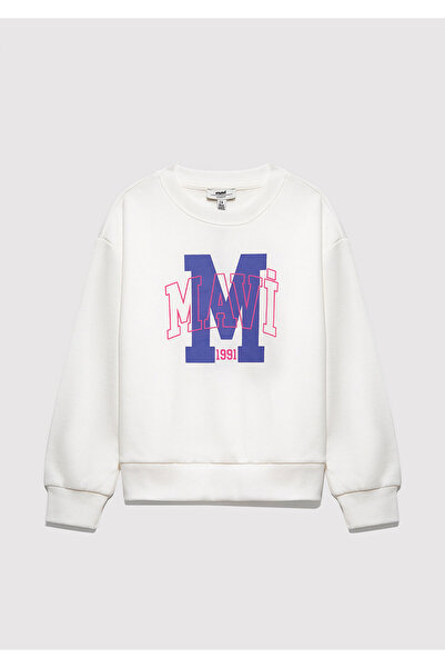 Mavi M Logo Printed Ecru Sweatshirt 7S10118-70057