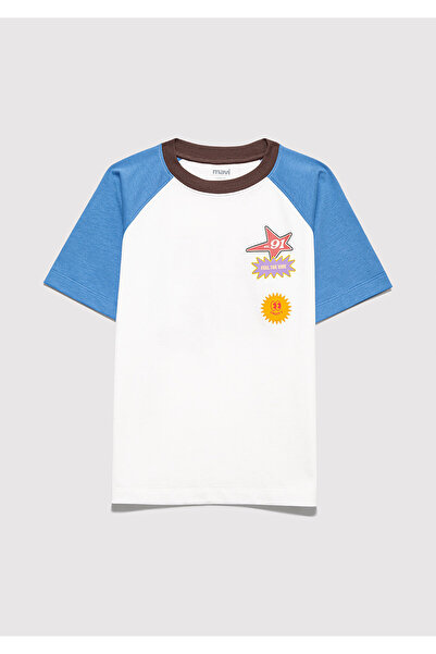 Mavi Printed Ecru T-Shirt Loose Fit / Comfortable Loose Cut 6610410-70057