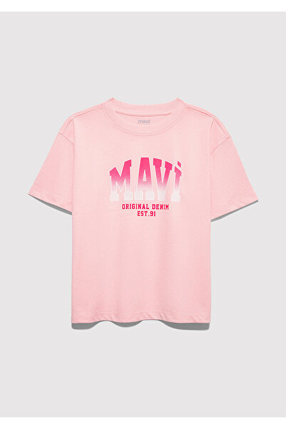 Mavi Logo Printed Pink T-Shirt Loose Fit / Comfortable Loose Cut 7610386-71007