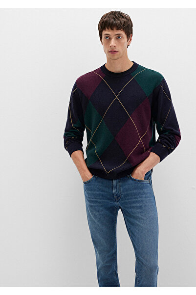 Mavi Marineblauer Pullover aus Wollmischung mit Rautenmuster, reguläre Passfo...