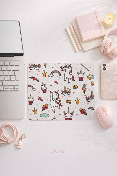 Duxy Unicorn Desenli Mouse Pad, 23x19 cm, Kaymaz Taban, Ev, Ofis ve Oyun için...
