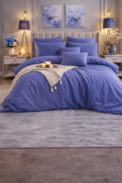 vionetta Ranforce 100% Cotton Solid Color Indigo Elastic Single Duvet Cover S...