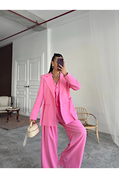 mydukkan.co Jachetă Vestă Pantaloni Set 3 piese - Roz