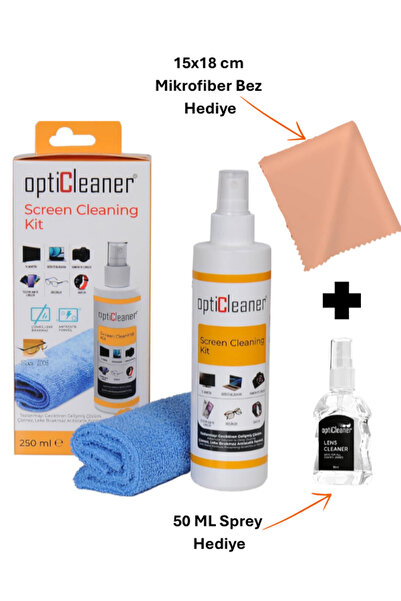 otio Ekran ve Gözlük Temizleme Sprey Seti, 250 ml solüsyon ve Mikrofiber Bez,...