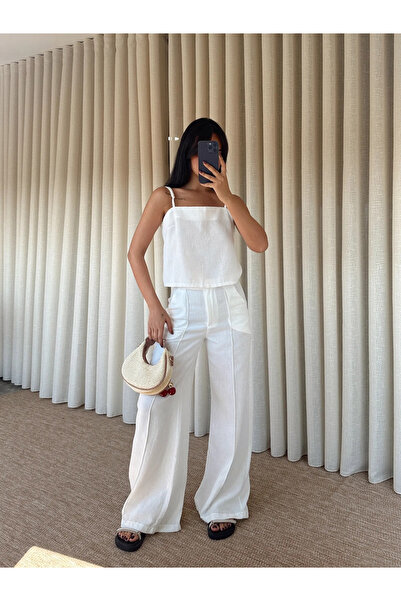 mydukkan.co طقم إلفين أسكالاكي من الكتان باللون الأبيض - أبيض