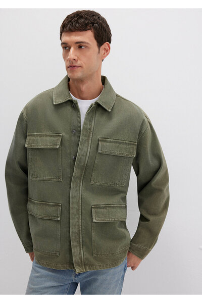 Mavi Cep Detaylı Haki Ceket Loose Fit / Bol Rahat Kesim 0110510-71581