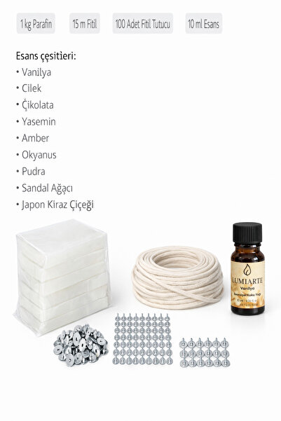 Lumiarte Mum Yapım Kiti – 1 Kg Parafin + 15 m Fitil + 100 Fitil Tutucu + 10 m...