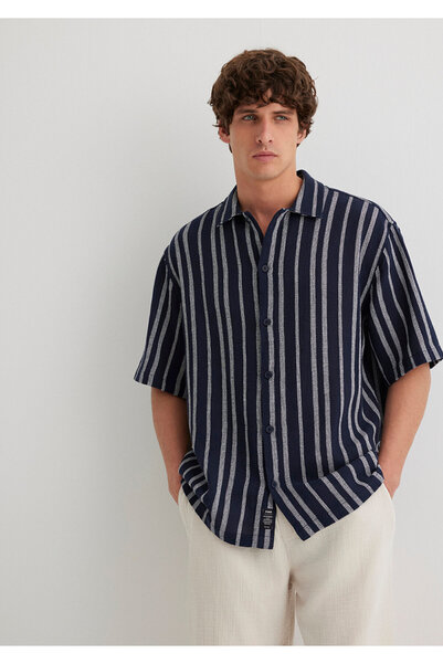 Mavi Çizgili Lacivert Gömlek Loose Fit / Bol Rahat Kesim 0211541-70490