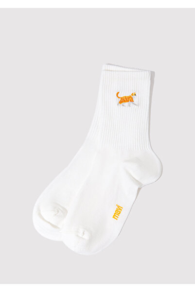 Mavi Cat Embroidered White Socks 1913434-620