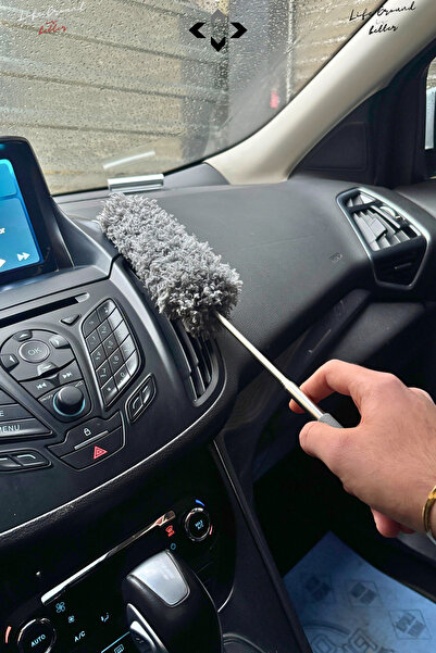 LİGROUND GRİ Teleskobik Toz Alma Bezi Mikrofiber Yıkanabilir Araç İçi Toz Alm...