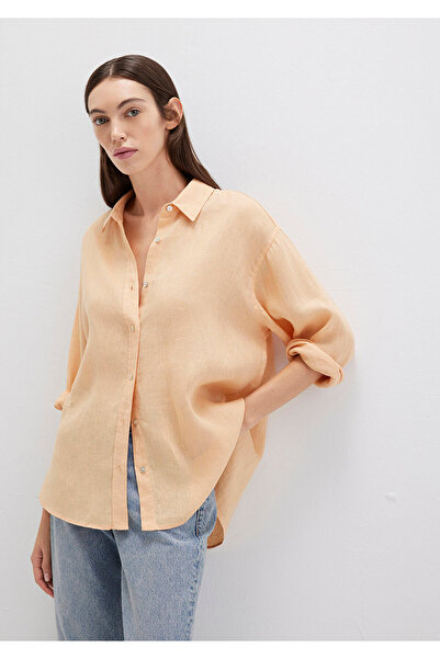 Mavi Turuncu Keten Gömlek Loose Fit / Bol Rahat Kesim 1210747-71219