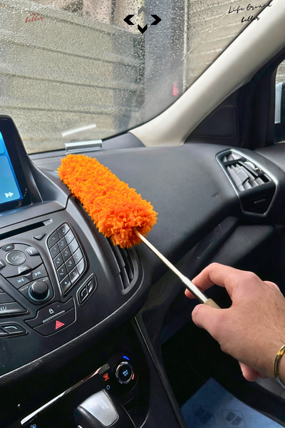 LİGROUND Turuncu Teleskobik Toz Alma Bezi Mikrofiber Yıkanabilir Araç İçi Toz...