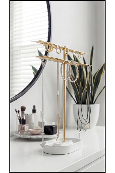 TAŞ ART حامل مجوهرات معدني ذهبي اللون - منظم للقلائد والأقراط والأساور