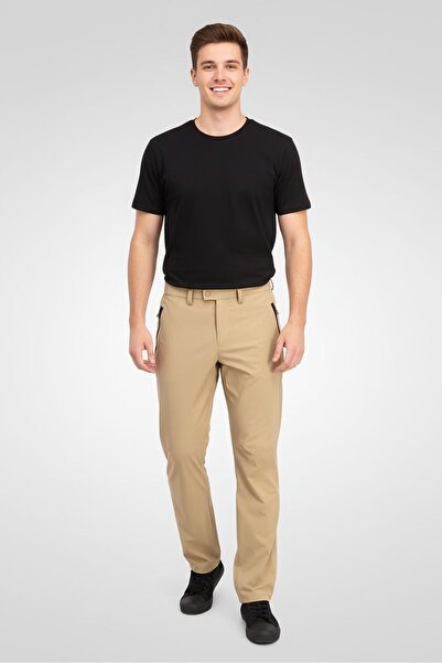 Lacoste Men Regular Fit Solid Zip Pocket Chino Pants, Beige