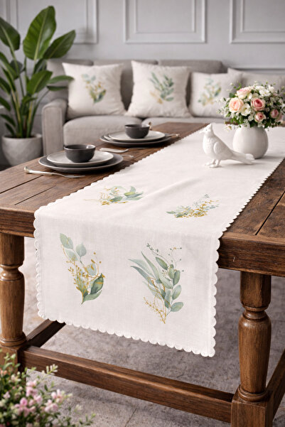 SasoHome Sade Modern Tasarımlı Yeşil Yapraklar Desenli Dijital Baskılı Dekora...