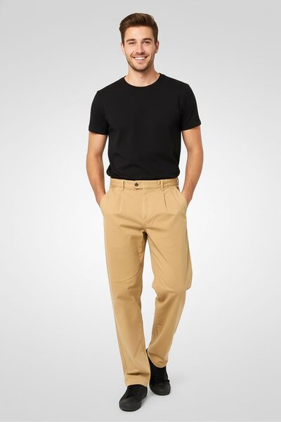 Tommy Hilfiger بنطال تشينو سادة بقصّة عادية للرجال، لون بني