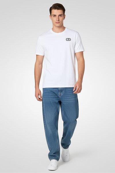 Valentino Men Crew Neck Short Sleeve Embroidered Logo T-Shirt, White