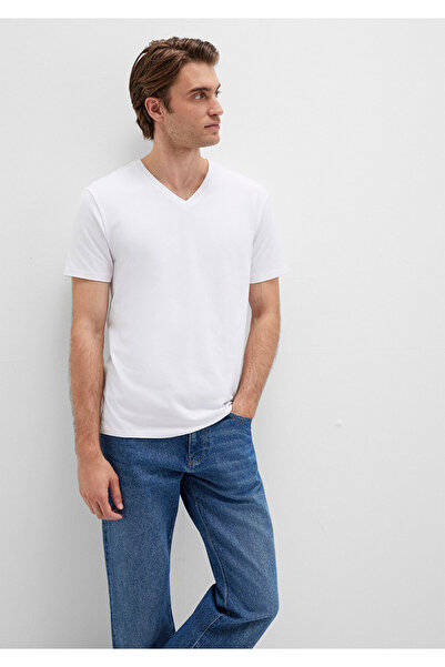 Mavi White Stretch V-Neck T-Shirt - Fitted Cut061748-620