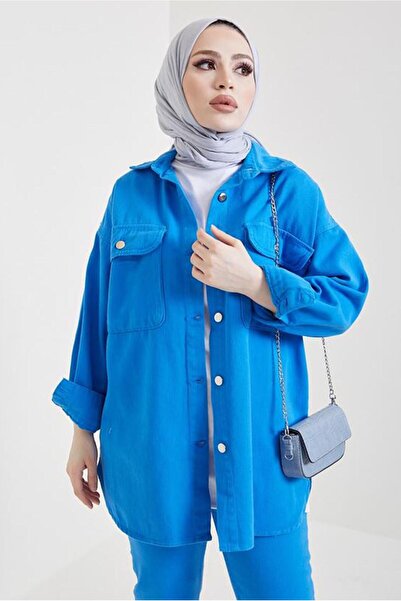 TRENDTESETTÜR KADIN LACİVERT (İNDİGO) CEPLİ KOT CEKET T 5716