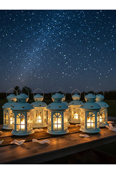 TrentonGCC مجموعة من 12 فانوسًا معدنيًا مزخرفًا للشموع - فوانيس معلقة بلون أز...