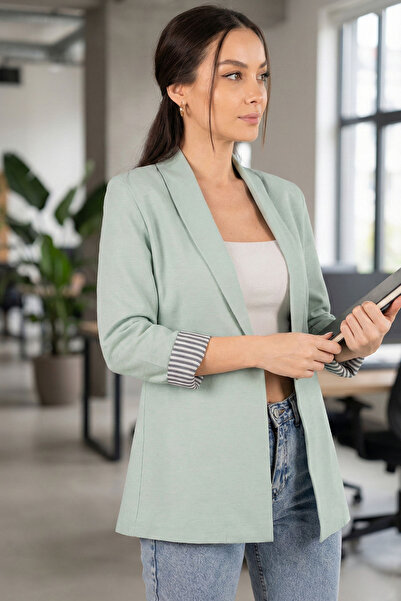 armonika سترة نسائية مخططة بأكمام النعناع وزر واحد ARM-22K001122