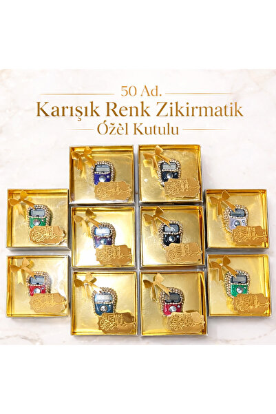 SHR 50 Ad. Karışık Renk Taşlı Zikirmatik – Özel Tasarım Kutusunda Hac Umre Me...
