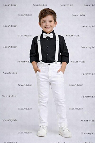 Nacar Erkek Çocuk 23 Nisan 29 Ekim Yeni Sezon Gömlek&Pantolon&Askı-Papyon 4'l...